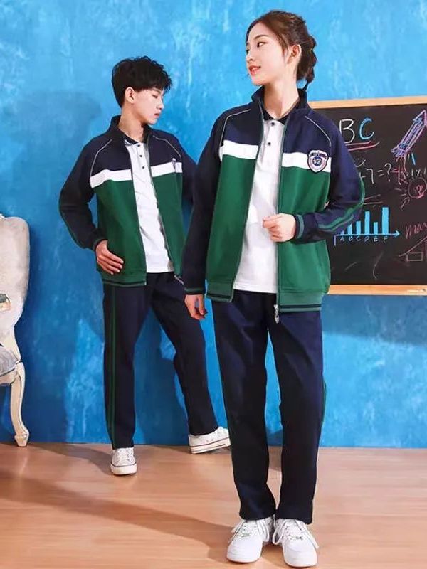 中學(xué)運動校服春秋款白綠配色