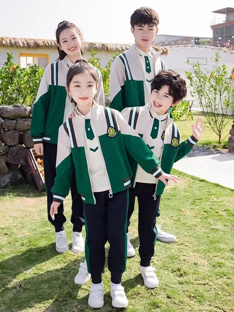 中小學(xué)運動校服春秋款白綠配色