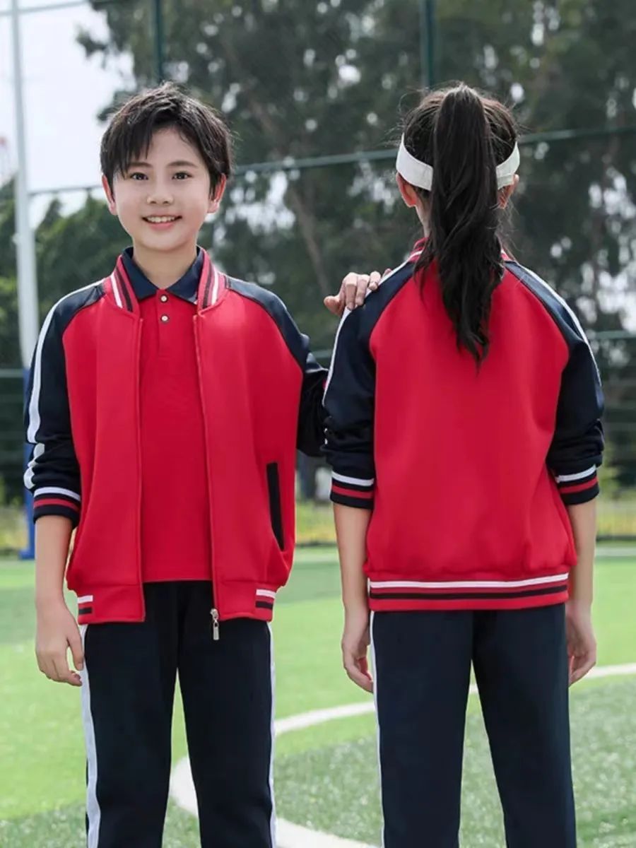 小學(xué)運動校服春秋款紅黑陪色