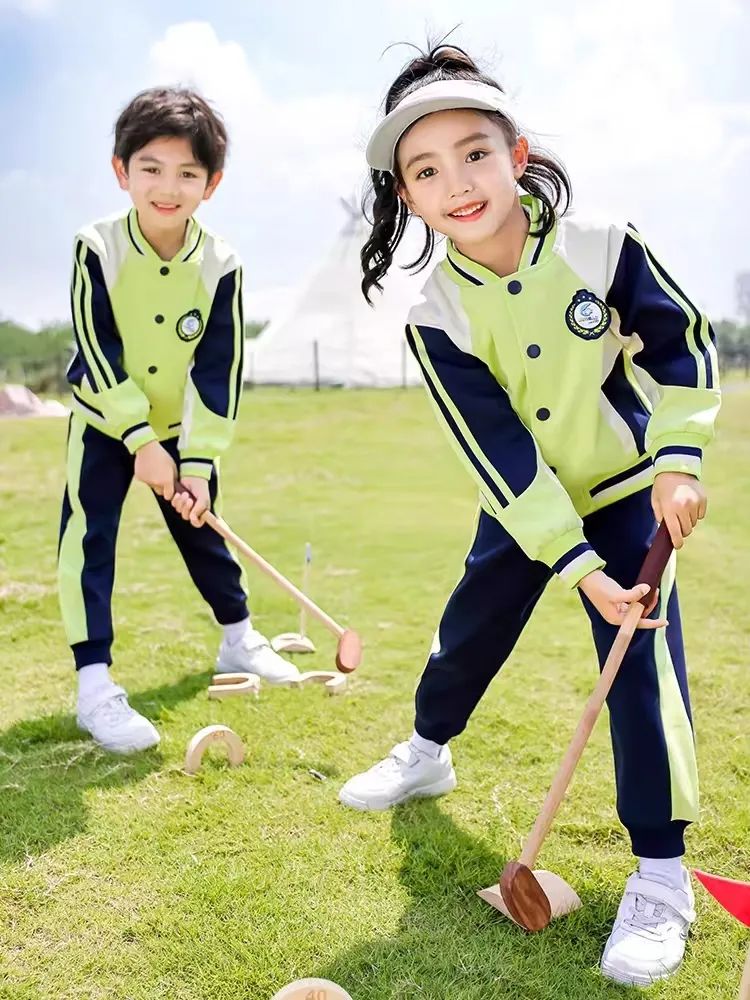 小學(xué)運動校服春秋款淺綠深藍(lán)配色