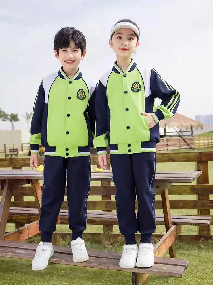 小學(xué)運動校服春秋款白綠深藍(lán)配色