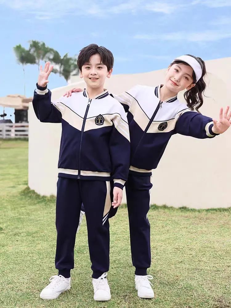 小學(xué)運動校服春秋款白米深藍(lán)配色