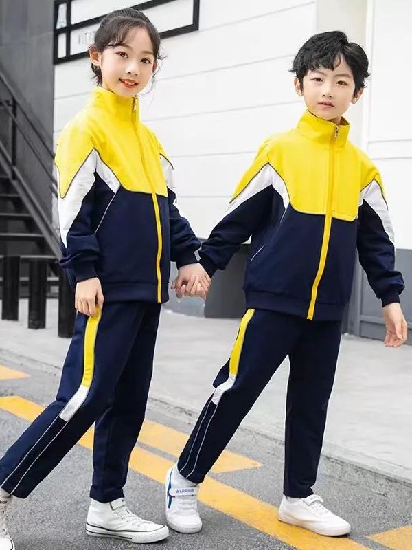 小學(xué)運動校服春秋款黃白深藍(lán)配色