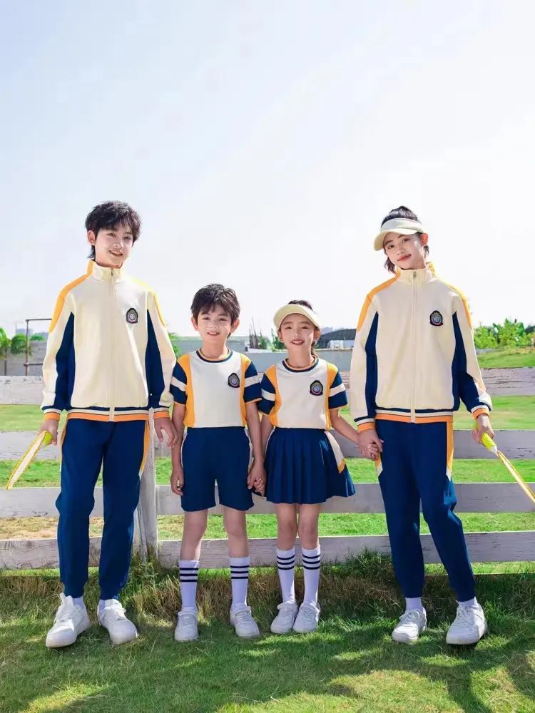 中小學(xué)運動校服春秋夏款黃米藍(lán)配色