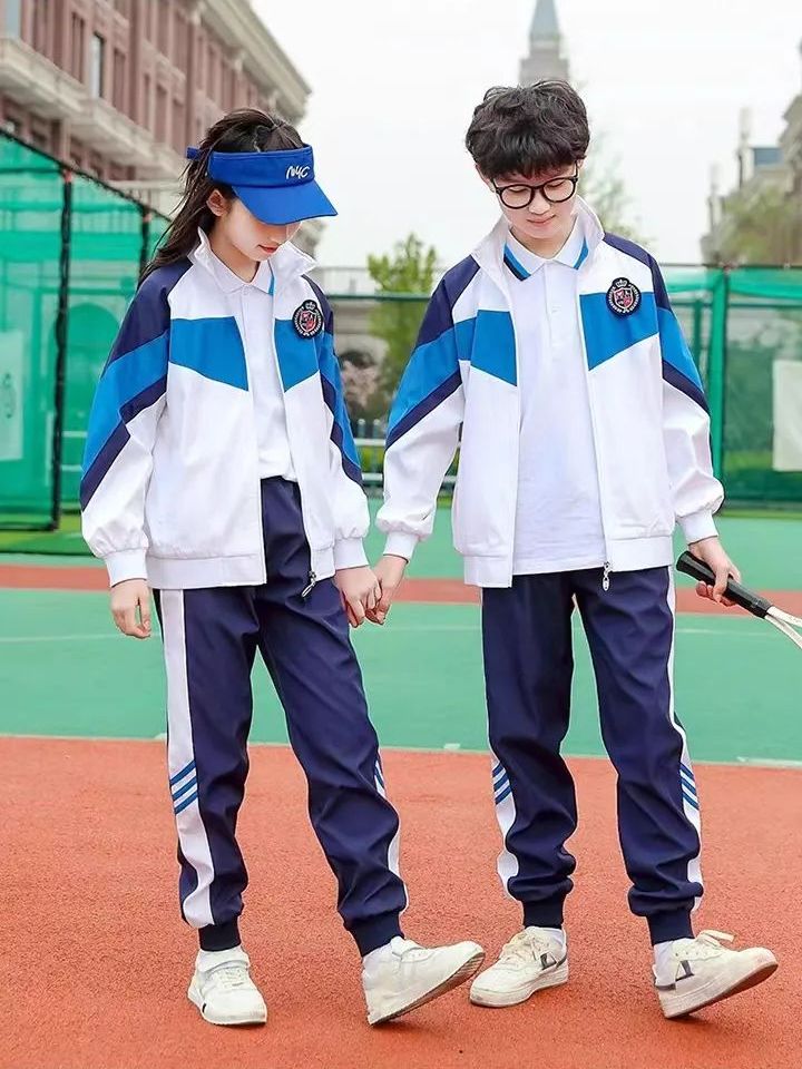 小學(xué)運動校服春秋款白藍(lán)深藍(lán)配色