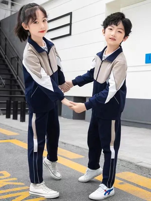 小學(xué)運動校服春秋款灰白深藍(lán)配色
