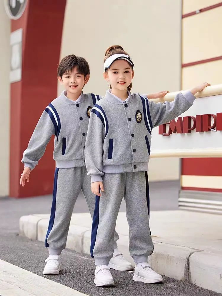 中小學(xué)運動校服春秋款灰藍(lán)配色