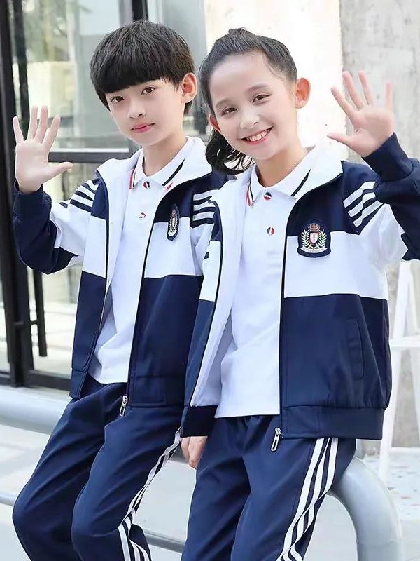 小學(xué)運動校服春秋款白深藍(lán)配色