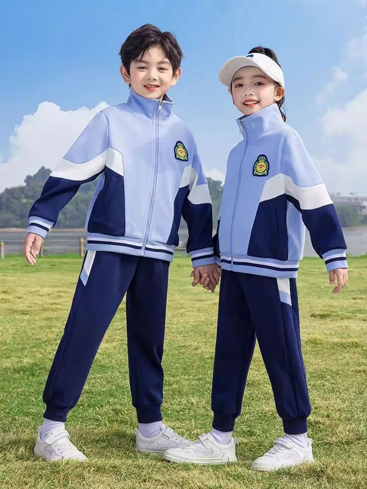 小學(xué)運動校服春秋款白深藍(lán)淺藍(lán)配色