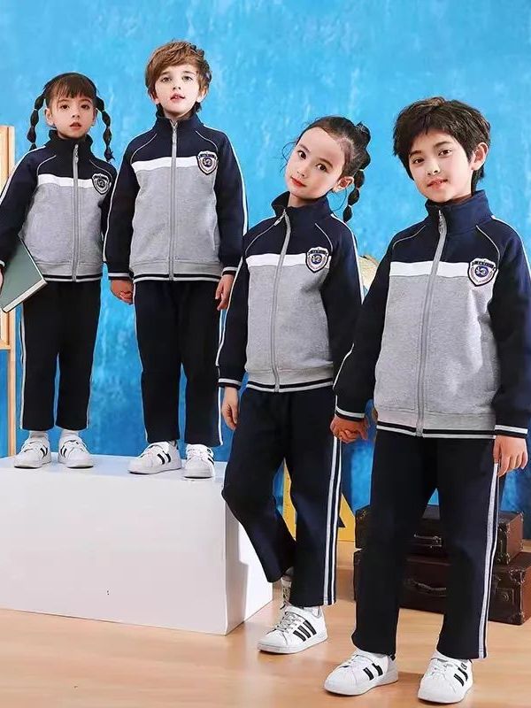 小學(xué)運動校服春秋款白深藍(lán)灰配色