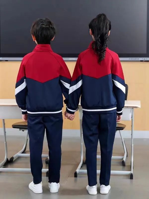 小學(xué)運動校服春秋款白深藍(lán)紅配色