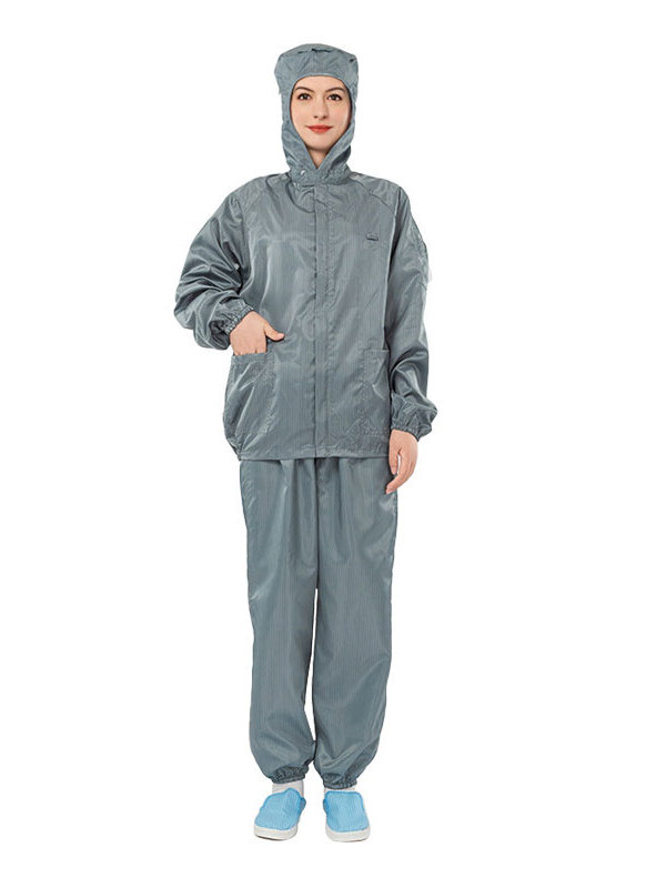 定制定做防靜電工作服條紋拉鏈連帽分體服食品醫(yī)藥車(chē)間防塵服