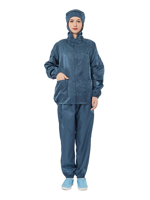 定制定做防靜電工作服條紋拉鏈連帽分體服食品醫(yī)藥車(chē)間防塵服