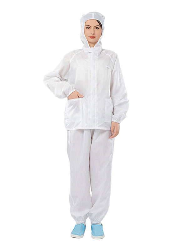 定制定做防靜電工作服條紋拉鏈連帽分體服食品醫(yī)藥車(chē)間防塵服